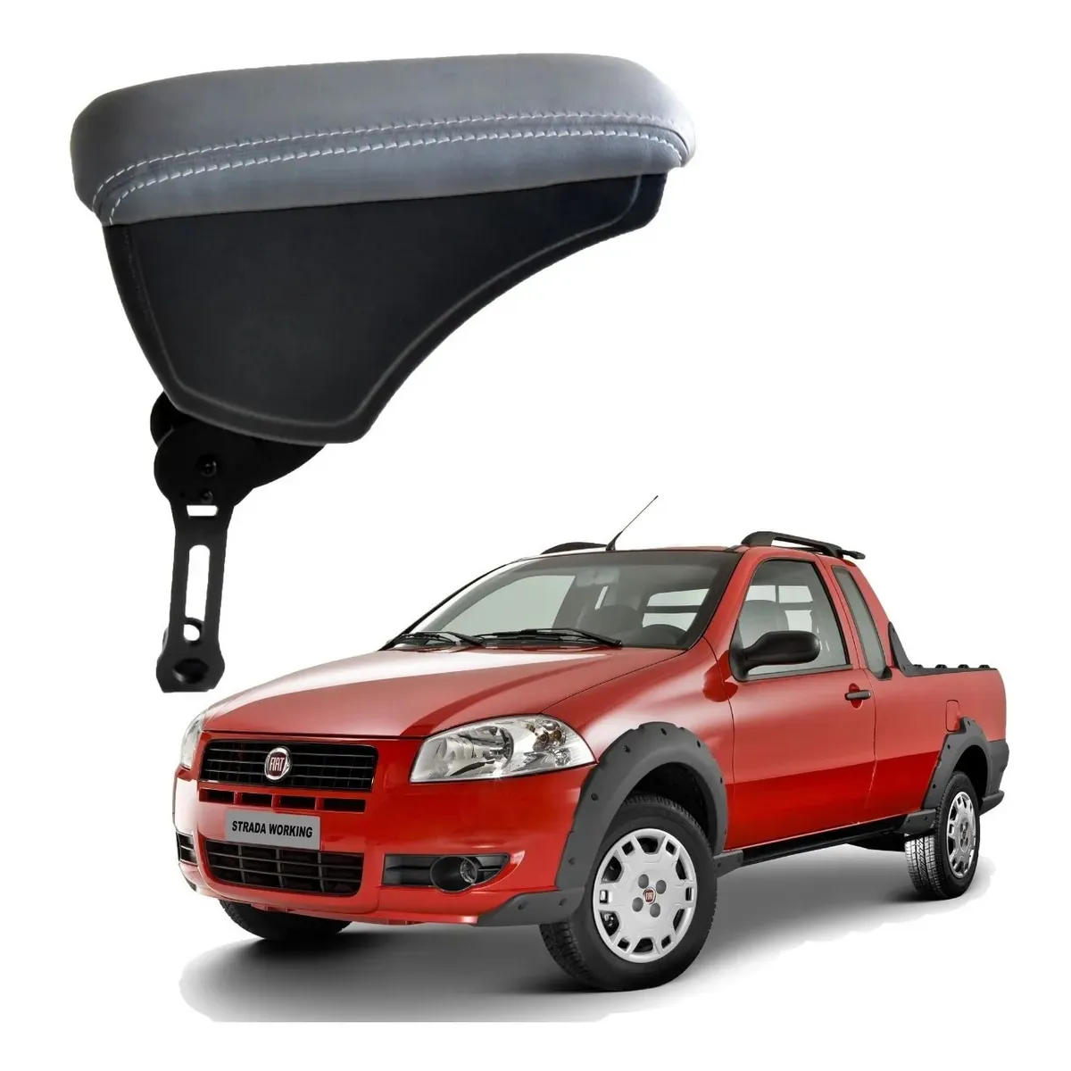Apoio Descanso Encosto de Braço FIAT STRADA COM ENGATE FLEXÍVEL - Cinza - 1998 a 2012