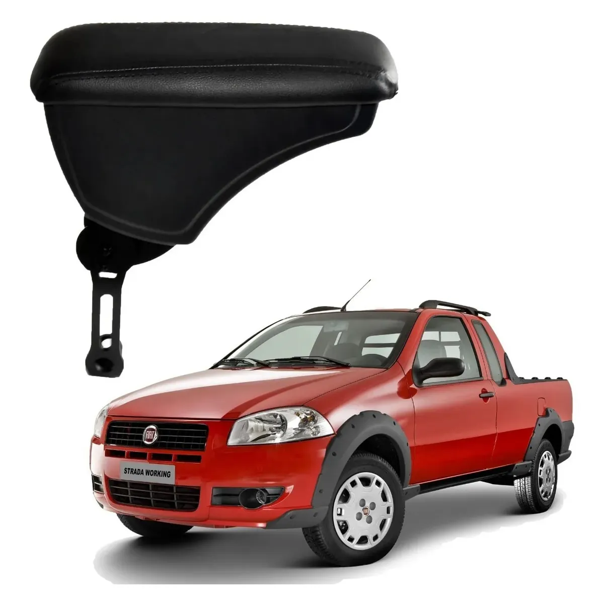 Apoio Descanso Encosto de Braço FIAT STRADA COM ENGATE FLEXÍVEL - Preto  - 1998 a 2012