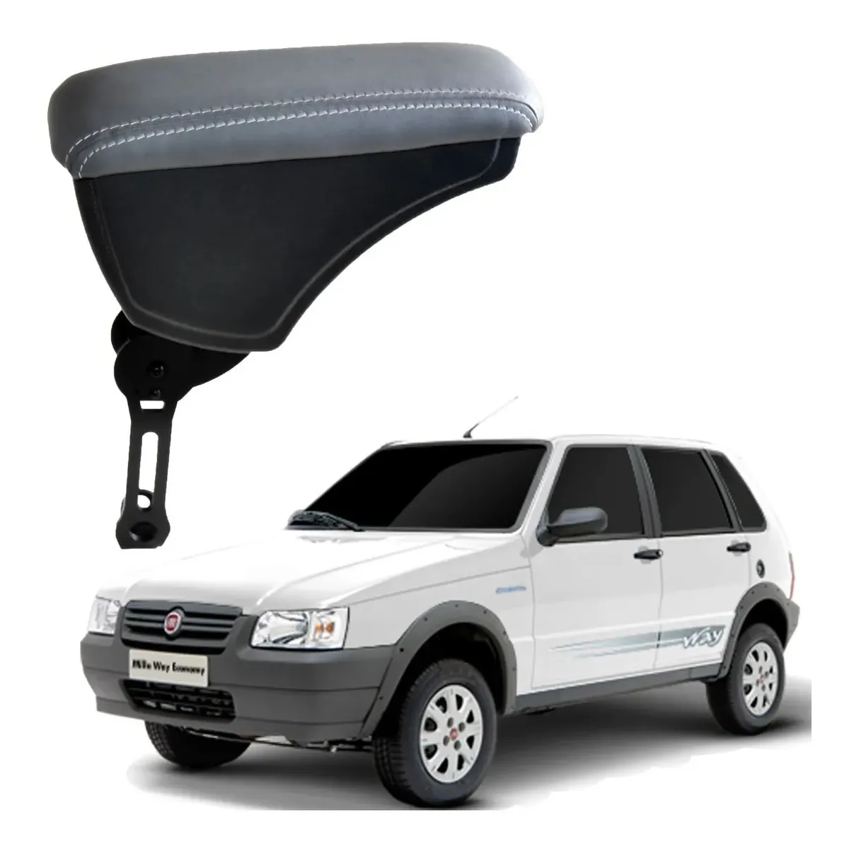 Apoio Descanso Encosto de Braço FIAT UNO COM ENGATE FLEXÍVEL - Cinza - 1982 a 2012